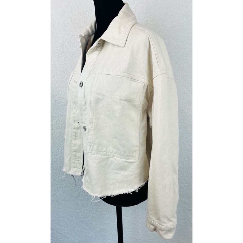 ZARA • Cream Cropped Frayed Hem Denim Jacket, XS - Picture 10 of 16
